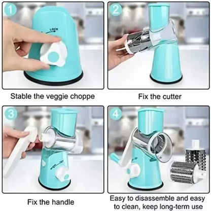 Kitchen Vegetable Chopper with 3 Sharp Drums Machine Rotary Hand Cranked Shredder Vegetable Cheese Slicer Household Kitchen Tool