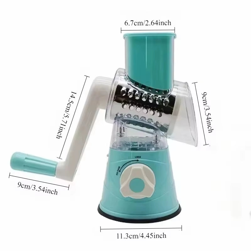 Kitchen Vegetable Chopper with 3 Sharp Drums Machine Rotary Hand Cranked Shredder Vegetable Cheese Slicer Household Kitchen Tool