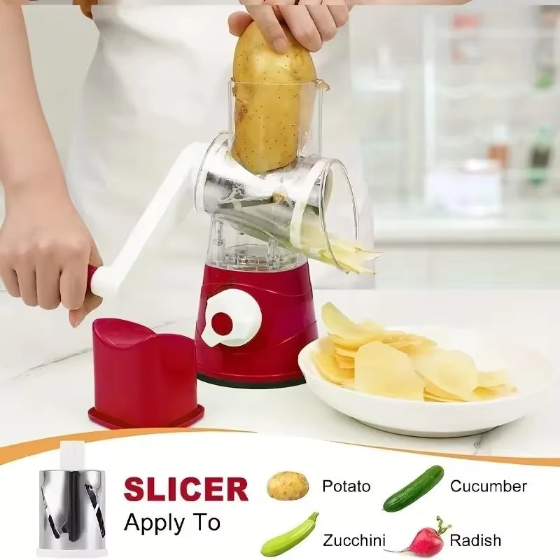 Kitchen Vegetable Chopper with 3 Sharp Drums Machine Rotary Hand Cranked Shredder Vegetable Cheese Slicer Household Kitchen Tool
